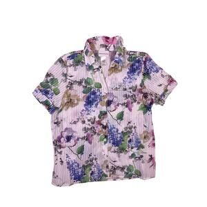 Vintage Alfred Dunner 90s Floral Striped Button Down Top Women’s‎ Small Blouse